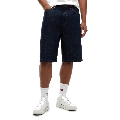 Tommy Jeans szorty dżinsowe z domieszką lnu Mężczyźni Bawełna niebieski