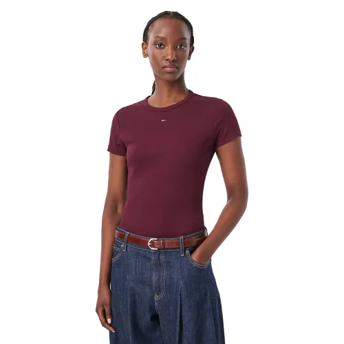 Tommy Jeans T-Shirt EssentialDW0DW17383 Fioletowy Slim Fit