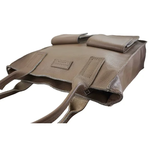 Torba shopper bag do pracy - Beżowa ciemna