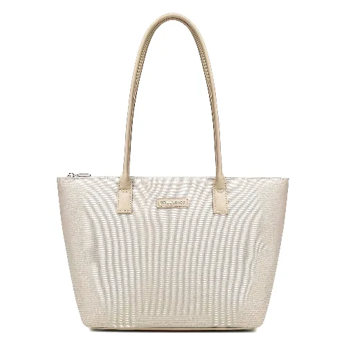 Torebka damska shopper na ramię z zamkiem kremowa