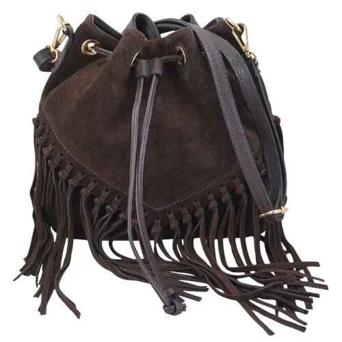 Torebka skórzana boho style - Brązowa ciemna