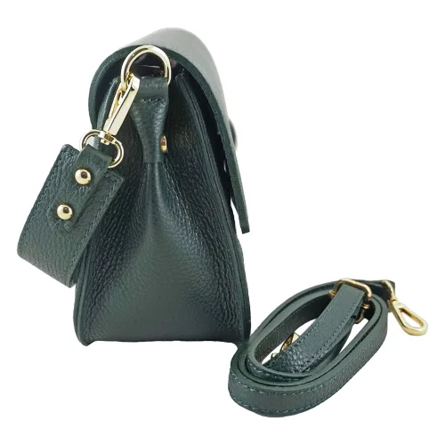 Torebka skórzana crossbody włoska - Zielona ciemna