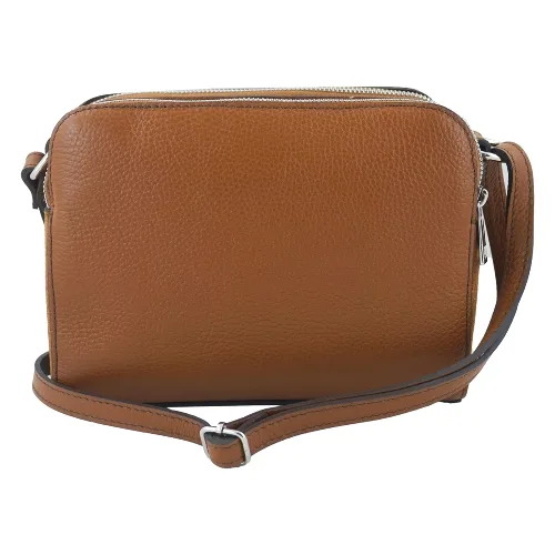 Torebka skórzana crossbody zamszowa - Brązowa jasna
