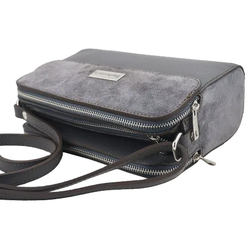 Torebka skórzana crossbody zamszowa - Szara ciemna