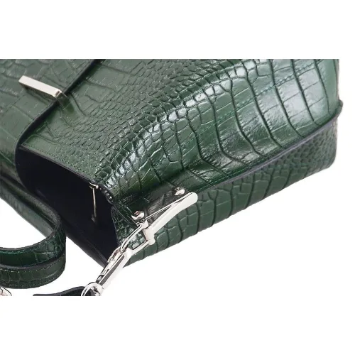 Torebka skórzana na ramię - CROCO - Zielony Ciemny