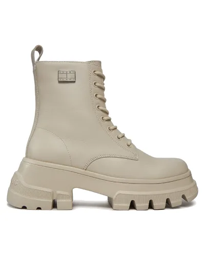 Trapery Tommy Jeans Tjw Chunky Leather Boot EN0EN02503 Beżowy