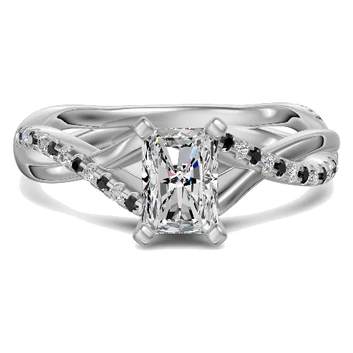 Twisted Accented Radiant 1.50 ct Pierścionek Zaręczynowy - Midnight - Diament Naturalny 585 Białe Złoto