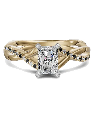 Twisted Accented Radiant 1.50 ct Pierścionek Zaręczynowy - Midnight - Diament Naturalny 585 Żółte Złoto