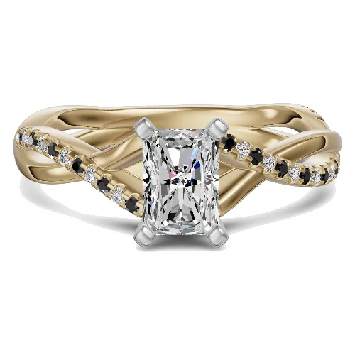 Twisted Accented Radiant 1.50 ct Pierścionek Zaręczynowy - Midnight - Diament Naturalny 585 Żółte Złoto