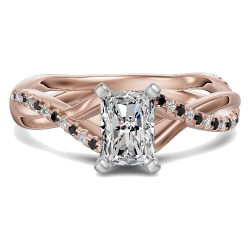 Twisted Accented Radiant 1.50 ct Pierścionek Zaręczynowy - Midnight - Diament Naturalny 585 Różowe Złoto