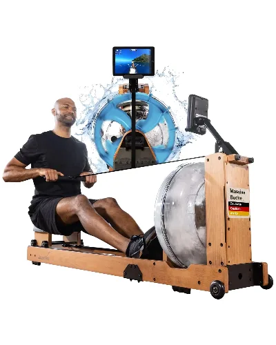 Wioślarz wodny stacjonarny Lykke, do 150 kg, z wyświetlaczem LCD, drewno bukowe
