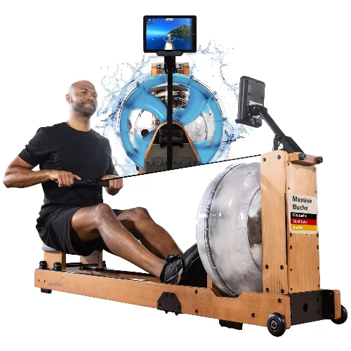 Wioślarz wodny stacjonarny Lykke, do 150 kg, z wyświetlaczem LCD, drewno bukowe