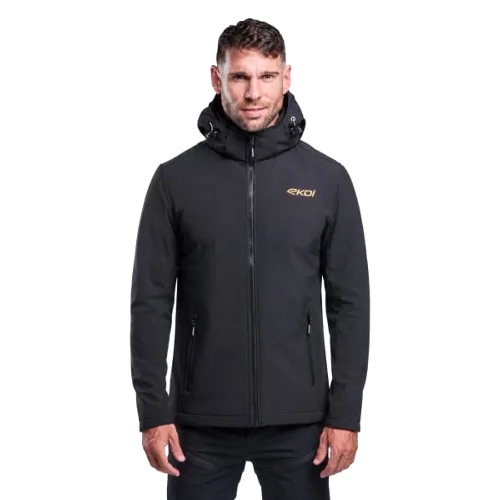 Wodoodporna kurtka termiczna EKOI Perf SOFTSHELL Czarna ze złotym logo