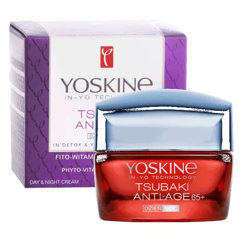 Yoskine Tsubaki Anti-Age krem przeciwzmarszczkowy do twarzy na dzień i noc 65+ z olejem Tsubaki, Centella Asiatica i kwasem ferulowym 50 ml