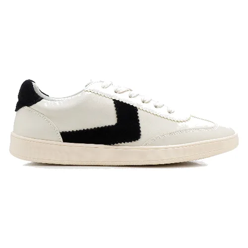 Zamszowe sneakersy z kontrastowymi wstawkami z ekoskóry beżowo - czarne