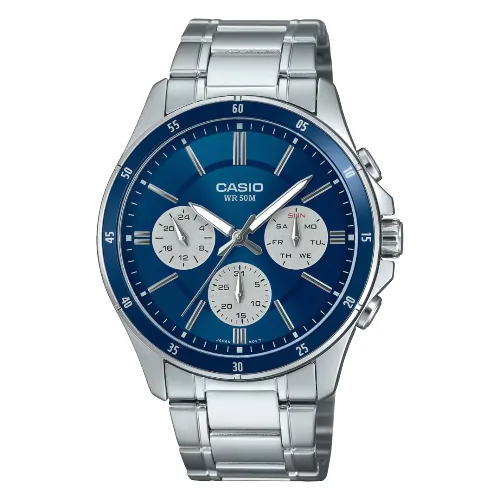 Zegarek CASIO MTP1374D2A3VD. Kwarcowy, Kolor niebieski. Mężczyzna.
