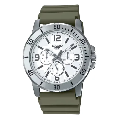 Zegarek CASIO MTPVD3003BUDF. Kwarcowy, Kolor biały. Mężczyzna.