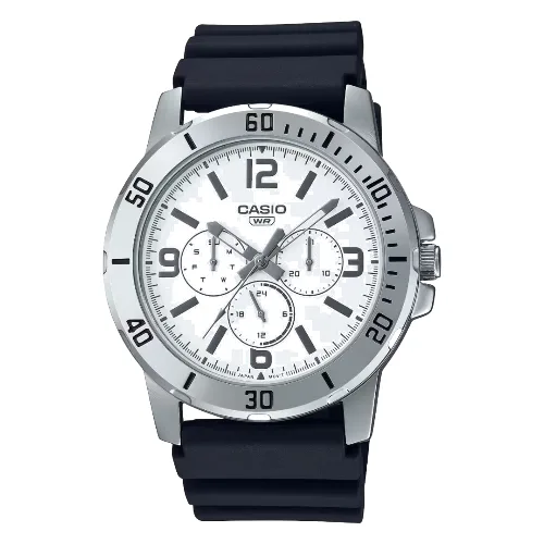 Zegarek CASIO MTPVD3007BUDF. Kwarcowy, Kolor biały. Mężczyzna.