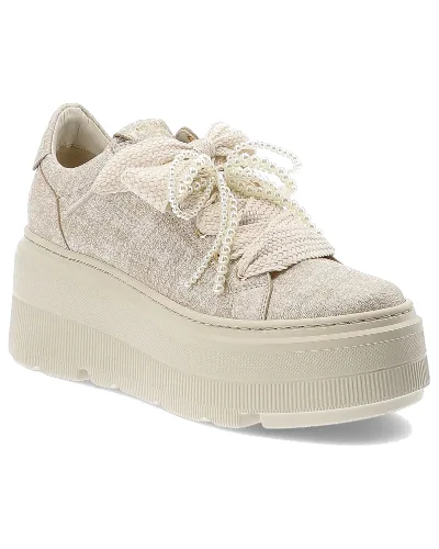 Złote Sneakersy Chebello Stylowe Obuwie Damskie Na Platformie