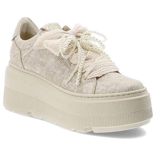 Złote Sneakersy Chebello Stylowe Obuwie Damskie Na Platformie